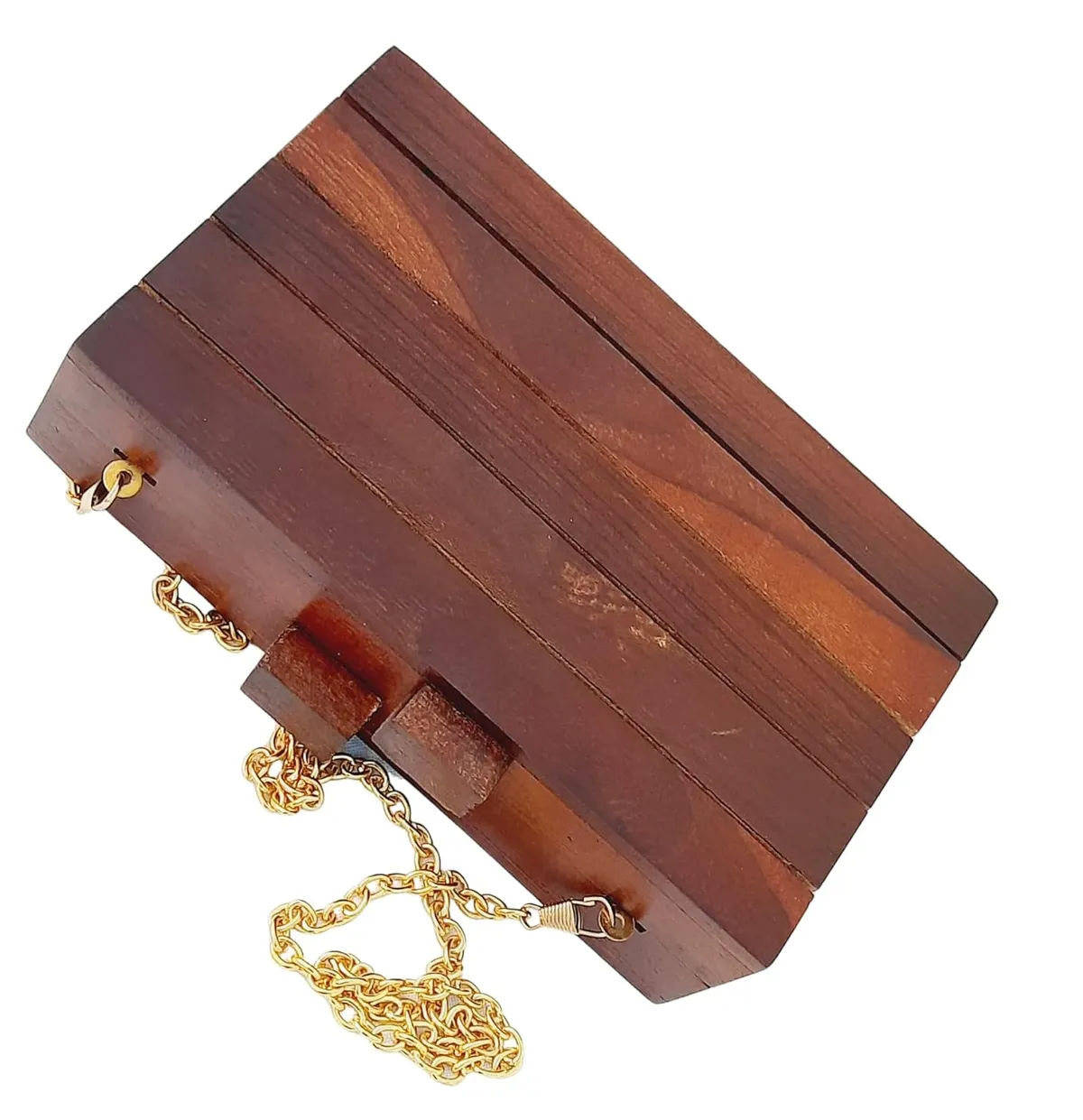 Saira Brown Wooden Slim Rectangular Clutch Bag